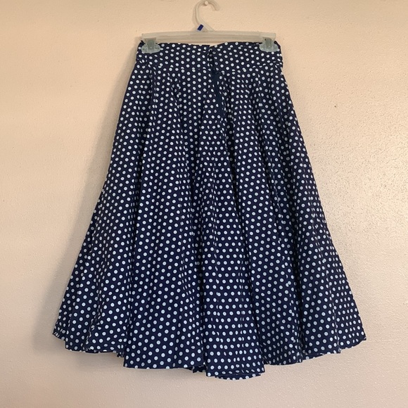 80's Pleated Round Skirt Navy White Polka Dots XS Circle Skirt A line - Picture 4 of 7